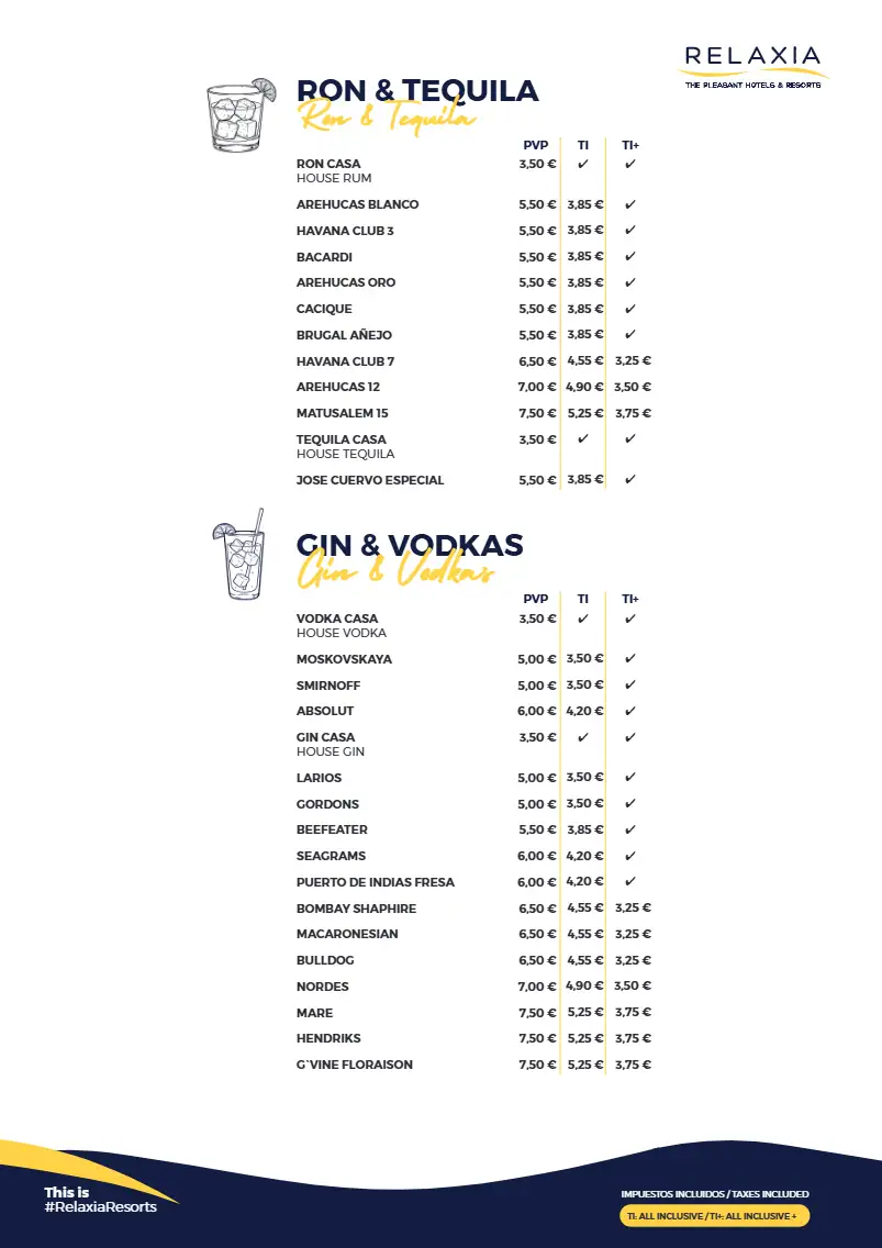 carta bebidas relaxia beverly park