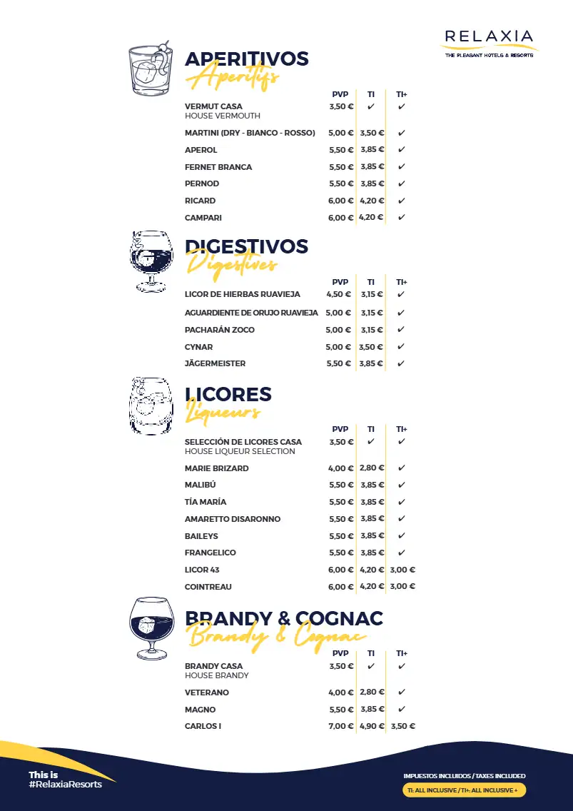 carta bebidas relaxia beverly park
